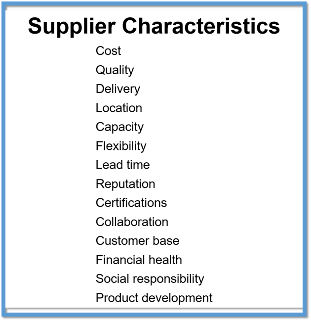 Supplier characteristics
