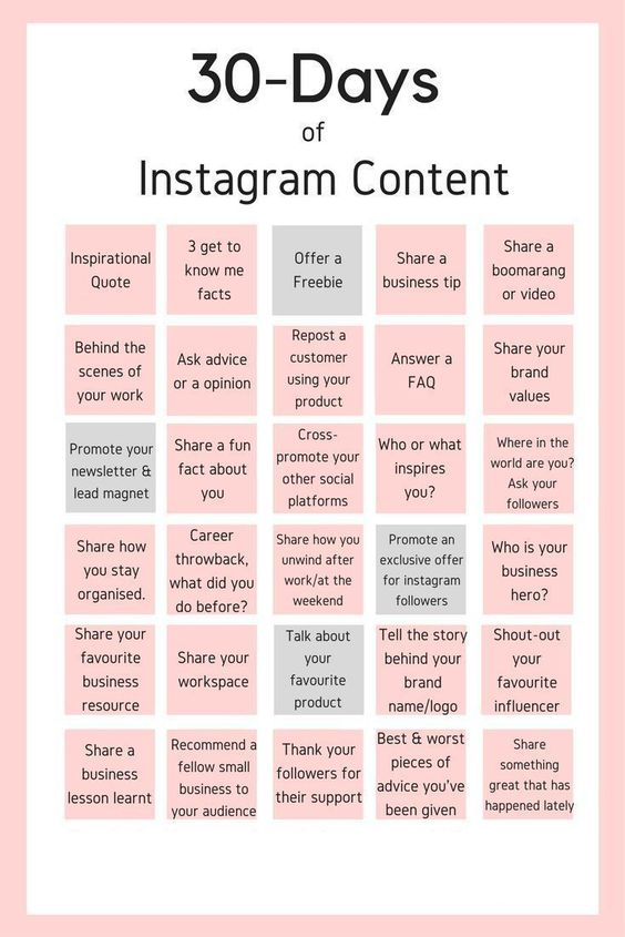 30 days of instagram content
