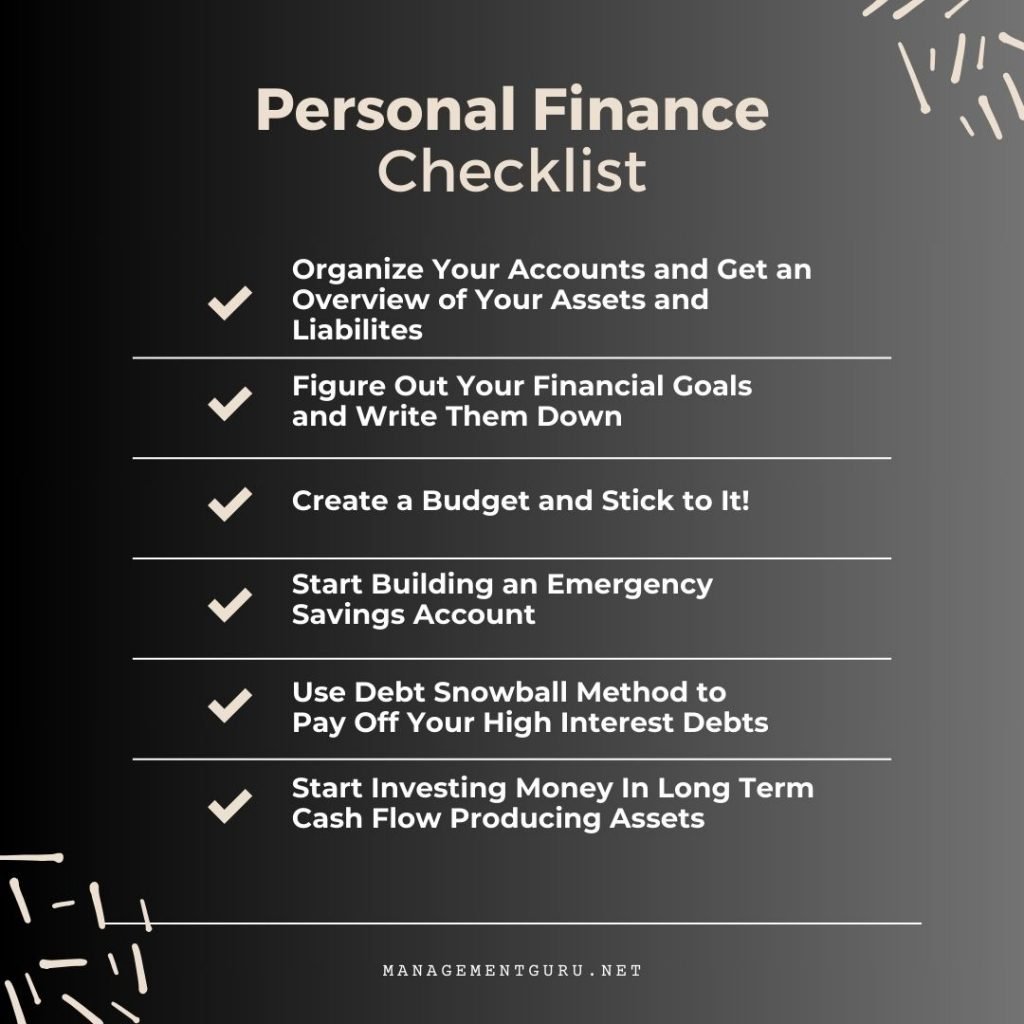 Personal finance checklist to organize your account and create a budget.