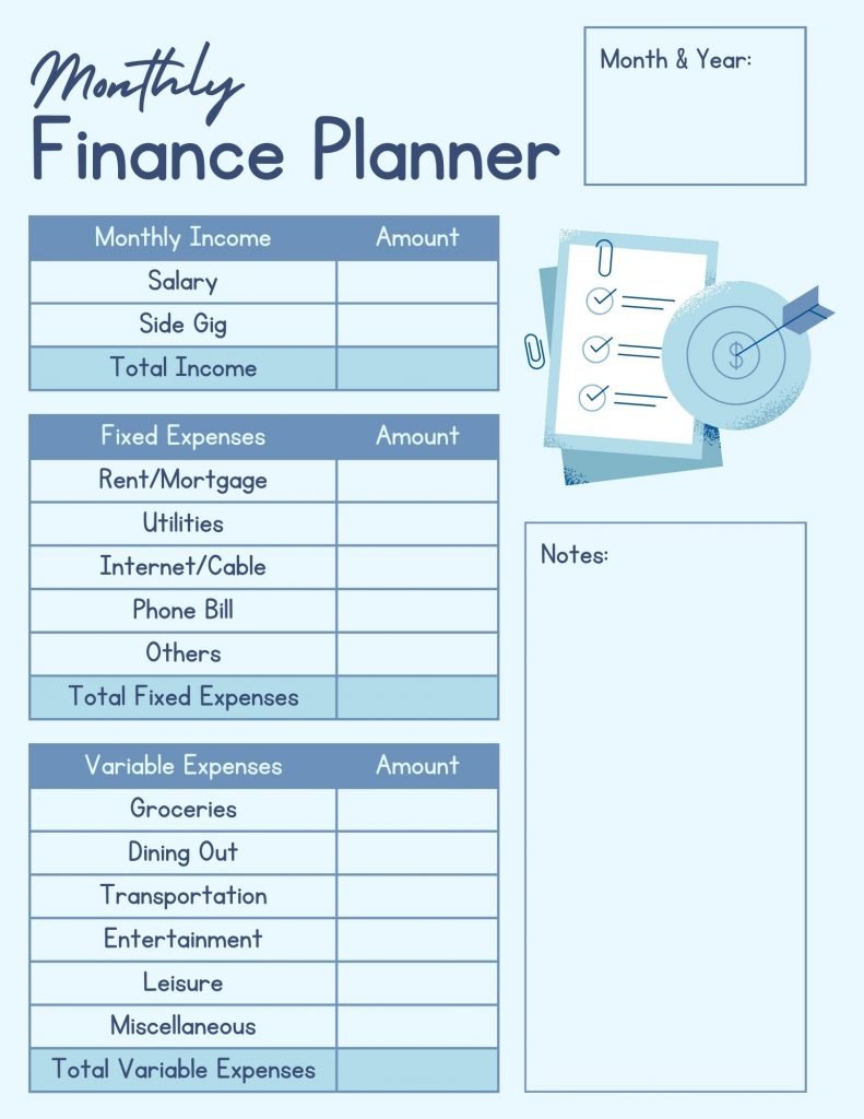 Monthly finance planner.